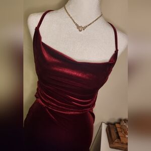 Womens Sexy Burgundy Wine Red Velvet Mini Dress